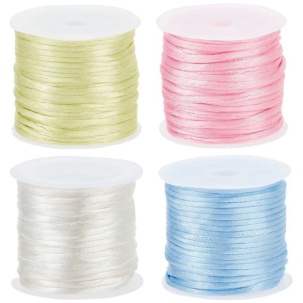 SUNNYCLUE 4 Rolls 2 mm Nylon Cording Beading Knotting Thread Cord Multicolor Thin Silk Chinese Knot Aqua Yellow Green Rattail String for Bracelets Necklace Bead Jewellery Making DIY Craft Accessories