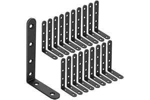EMEROLL 20 PCS Black Corner Bracket Heavy Duty Shelf Brackets 5 x 3 Inch L Corner Brace Joint Angle Bracket for Shelves, Furniture Cabinet Bookshelf with Screws