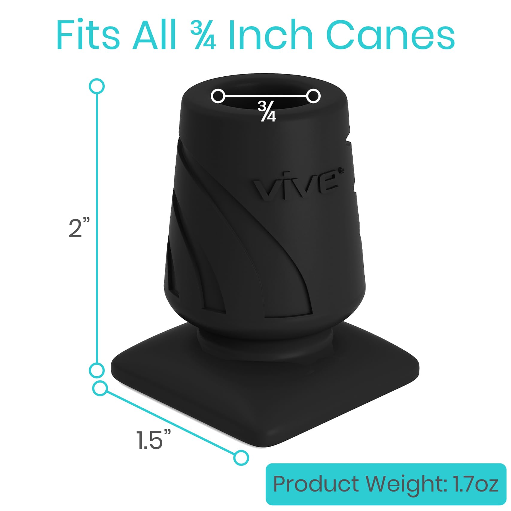 Vive Cane Tips - Rubber, Heavy Duty Replacement Attachment Feet (2 PCS) - 3/4 Inch Walking Stick Parts for Women, Men - for Walkers Crutches, Small Bottom Accessories Grip, Non Slip, Shock Absorbing