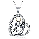 Feijiesi Skeleton Necklace Sterling Silver Skeleton Lover Pendant Necklace Skull Gothic Jewelry for Women Men