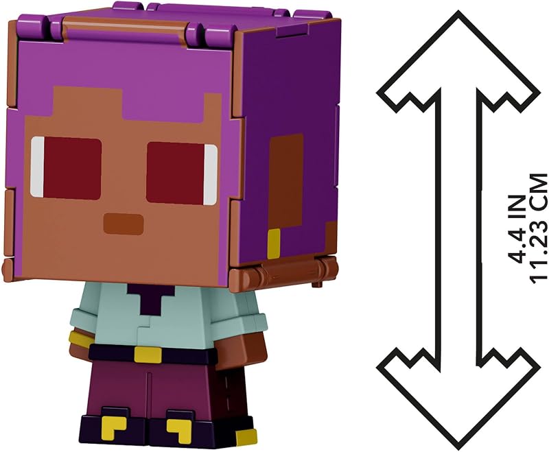 Minecraft Flippin' Figs Pack de duas figuras de ação à escala 9,5cm com cabeças grandes, figuras 2 em 1 para jogo rápido com as mãos, Efe/barco e golfinho/baú do tesouro, JCY31