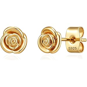 Lunvky 14k Gold Plated Flower Stud Earrings for Women, Dainty Cute Sterling Silver Posts Cartilage Piercing Jewelry Small Stu