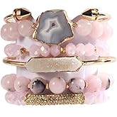 Yomisa 5PCS 6PCS Natural Boho Beaded Bracelets/Bangle for Women Men,Healing Turquoise Jasper Agate Crystal Gemstone Stone Chakra Multilayer Wrap Bohemian Handmade Jewelry Beads Stretch Bracelet Set