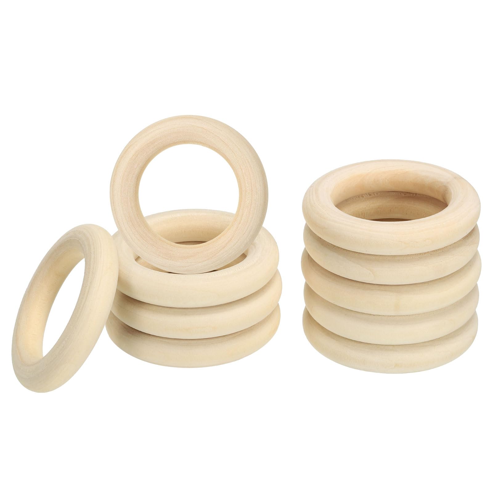 PATIKIL 55mm/2.2" Unfinished Wooden Rings, 10 Pack Natural Solid Wood Rings Circle for DIY Craft Ring Pendant Connectors, Wood Color