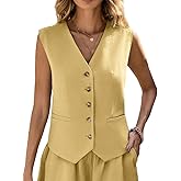 Mina Self Linen Vest Tops For Women Summer Lihtweight Breathable V-Neck Button Fashion Casual Work Beach Vacation Outerwear