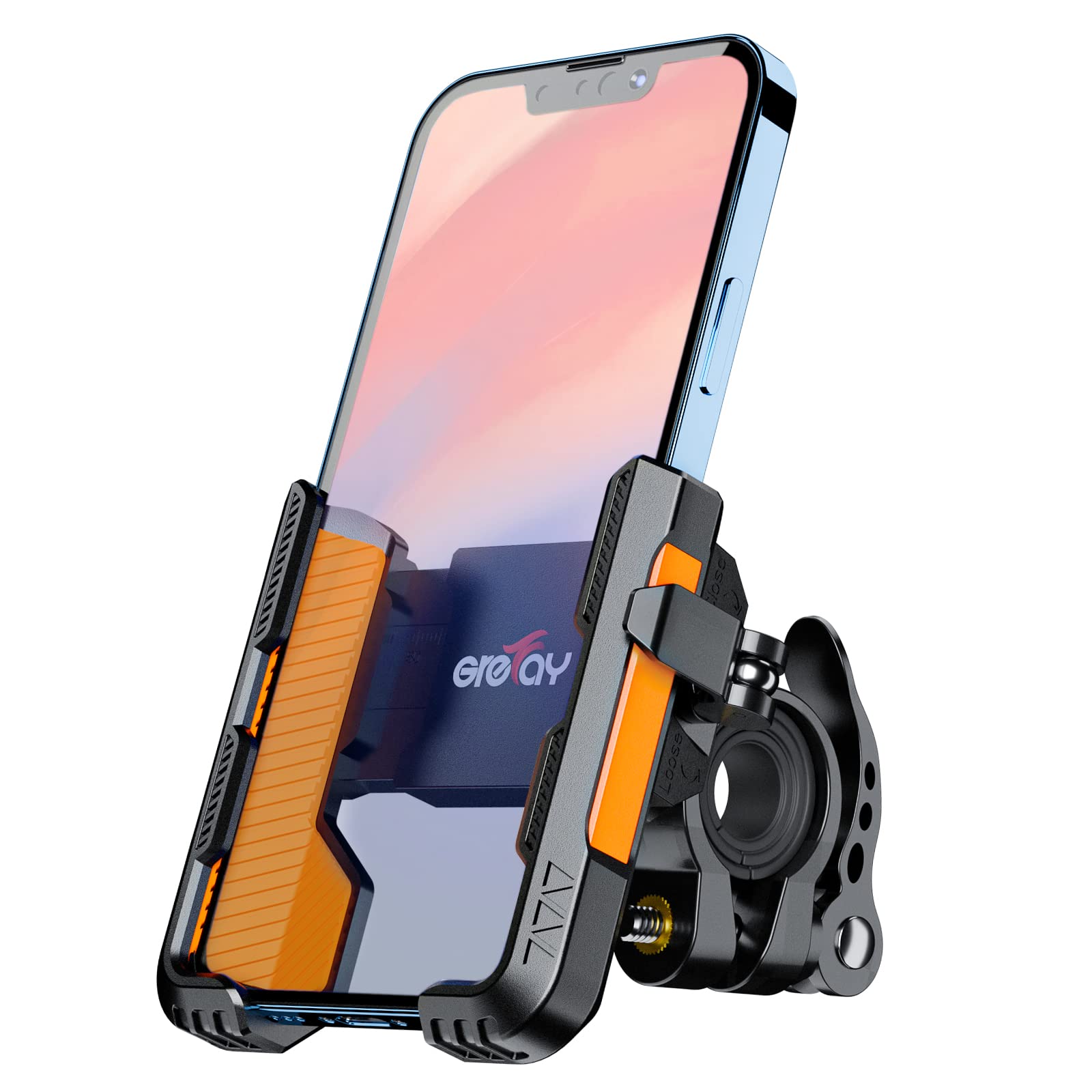 Grefay Bicycle Phone Holder 1S Quick Installation Drop-proof Motorcycle Phone Holder, 360° Rotating Phone Mount for 4.7‘’-7"' Mobile Phone, Suitable for Mountain Bike, Scooter, Electric Bike (Orange1)
