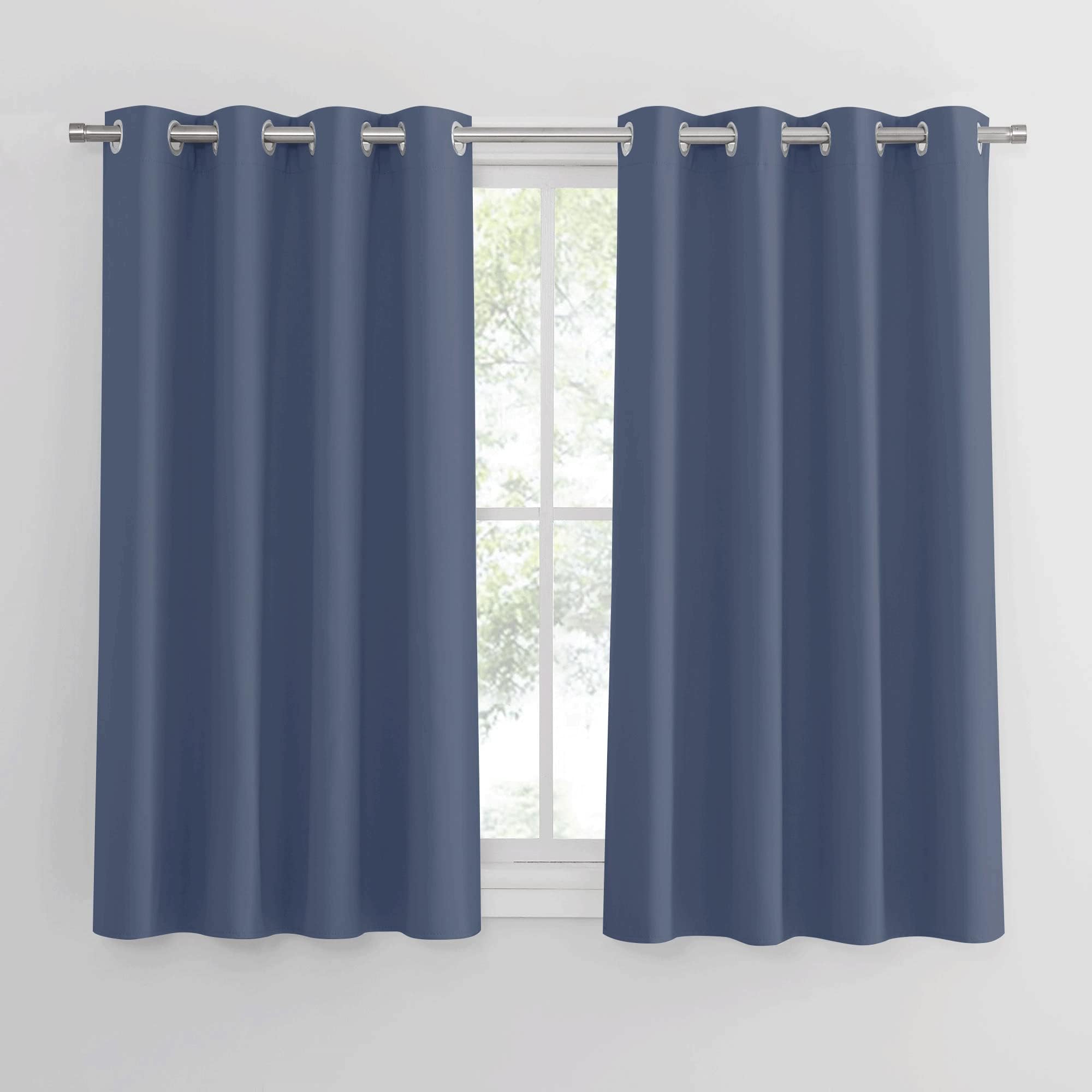 PONY DANCE Blackout Curtains Eyelet - 54 Drop Short Curtains & Drapes Room Darkening Window Treatment for Living Room/Nursery Bedroom, 52 x 54 Inch, 2 Panels, Haze Blue โ image 1