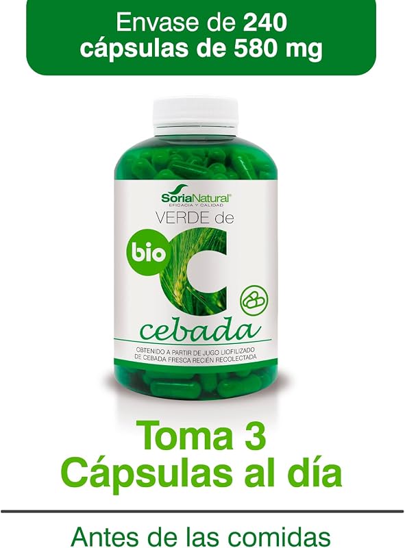 Verde de cevada - Ajuda a equilibrar o corpo - Fornece alto teor de ácidos gordos essenciais, antioxidantes, elementos traço e enzimas - 100% natural - 240 cápsulas de 580mg