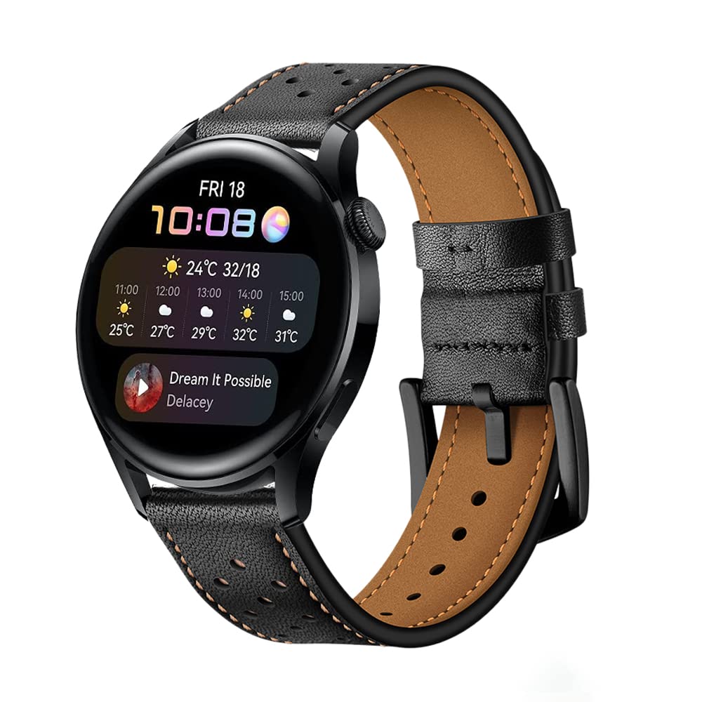 SeNool Strap for Huawei Watch GT 6/GT 6Pro/GT 5/GT 5Pro/GT 4/GT 3 (46mm), 22mm PU Leather Watch Bands for Huawei Watch 5/Watch4/Watch3 Pro (46mm)/Watch4 Pro 48mm - Black