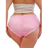 SHENHE Women's Plus Size Satin Panty Frill Trim Ruched Low Rise Silky Hipster Underwear