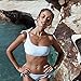 Shele Womens Two Piece Swimsuits One Shoulder Sexy Stripe Low Waist Bikini Set (Blue, L)