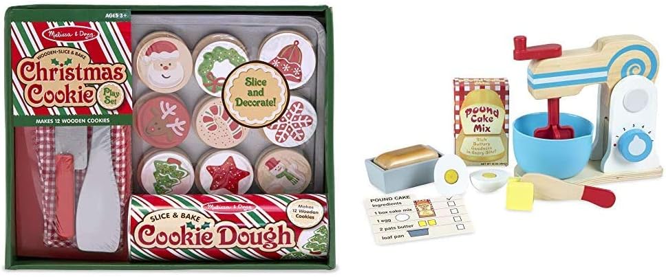 Melissa & Doug Slice and Bake Wooden Christmas Cookie Play Food Set Bundle Make-A-Cake Mixer Set
