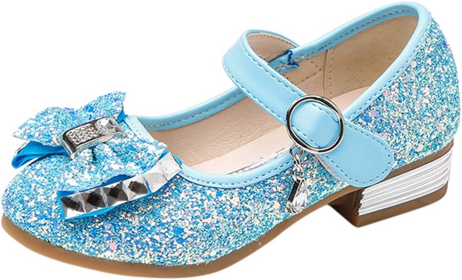 Girls Princess Cosplay Party Shoes Glitter Mary Jane Dress Shoes Low Heeled Party Shoes Sandals Toddler Kids Baby Girls Crystal Bling Sequins by LILICAT