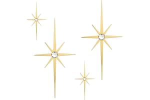 SXNZEQUNZE 4 Pcs Metal Star Art Wall Sculpture 8 Pointed Star Burst Wall Decor Mid Century Bling Diamonds Modern Decor Celestial Wall Decor Easy Hangings for Home Office