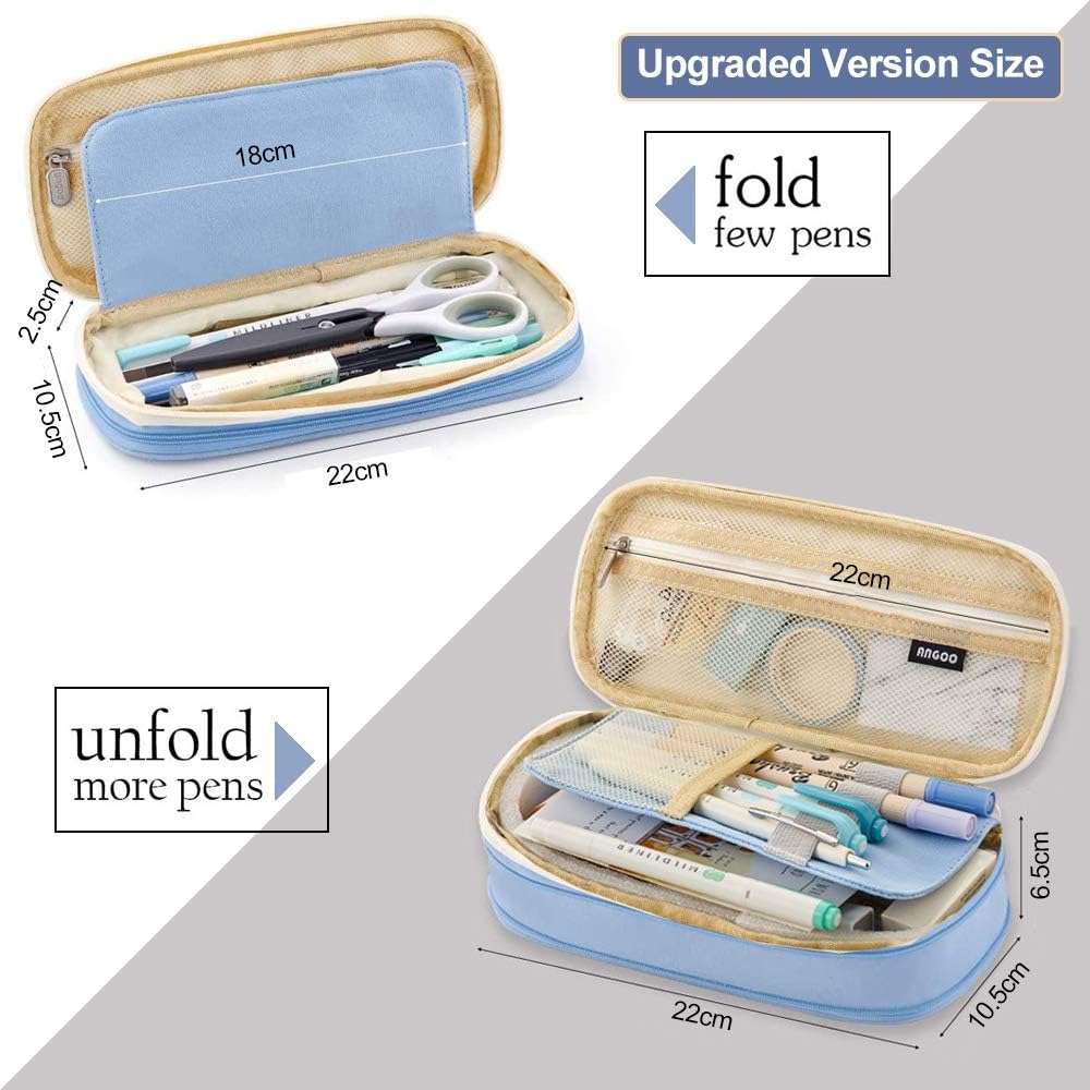 Large Capacity Pencil Case Durable School Student Pen Holder Organizer Stationery Makeup Cosmetic Pouch for Girls 22x11cm (Upgraded Version-Light Blue) - Image 5