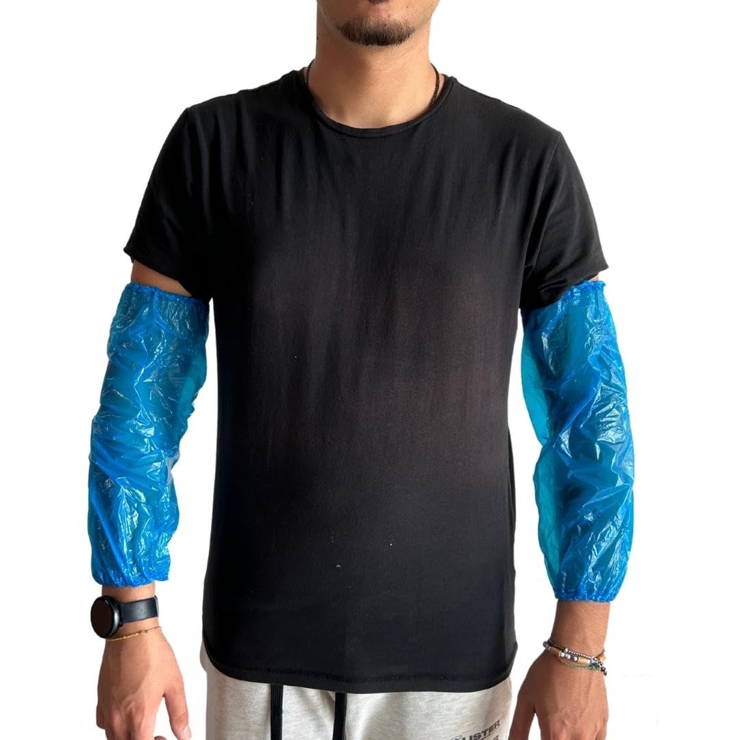 AQASKIN Disposable CPE Arm Covers, Hand Wraps 100 Units Blue