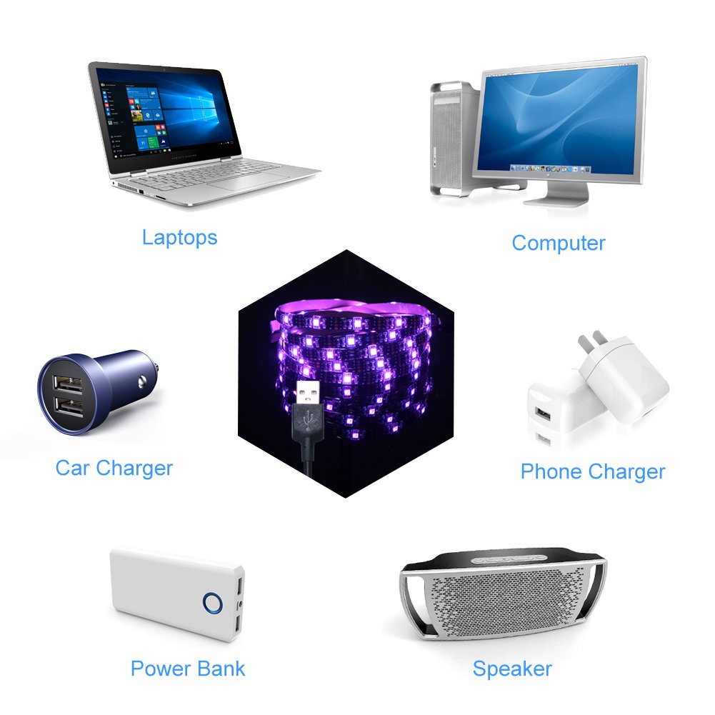 Abtong USB LED Strip Lights Sync to Music, 7.5ft/2.5M Music Led Light Strip with RF Remote Waterproof LED Strip Rope Lights USB Powered RGB LED Lights Flexible Color Changing Lights