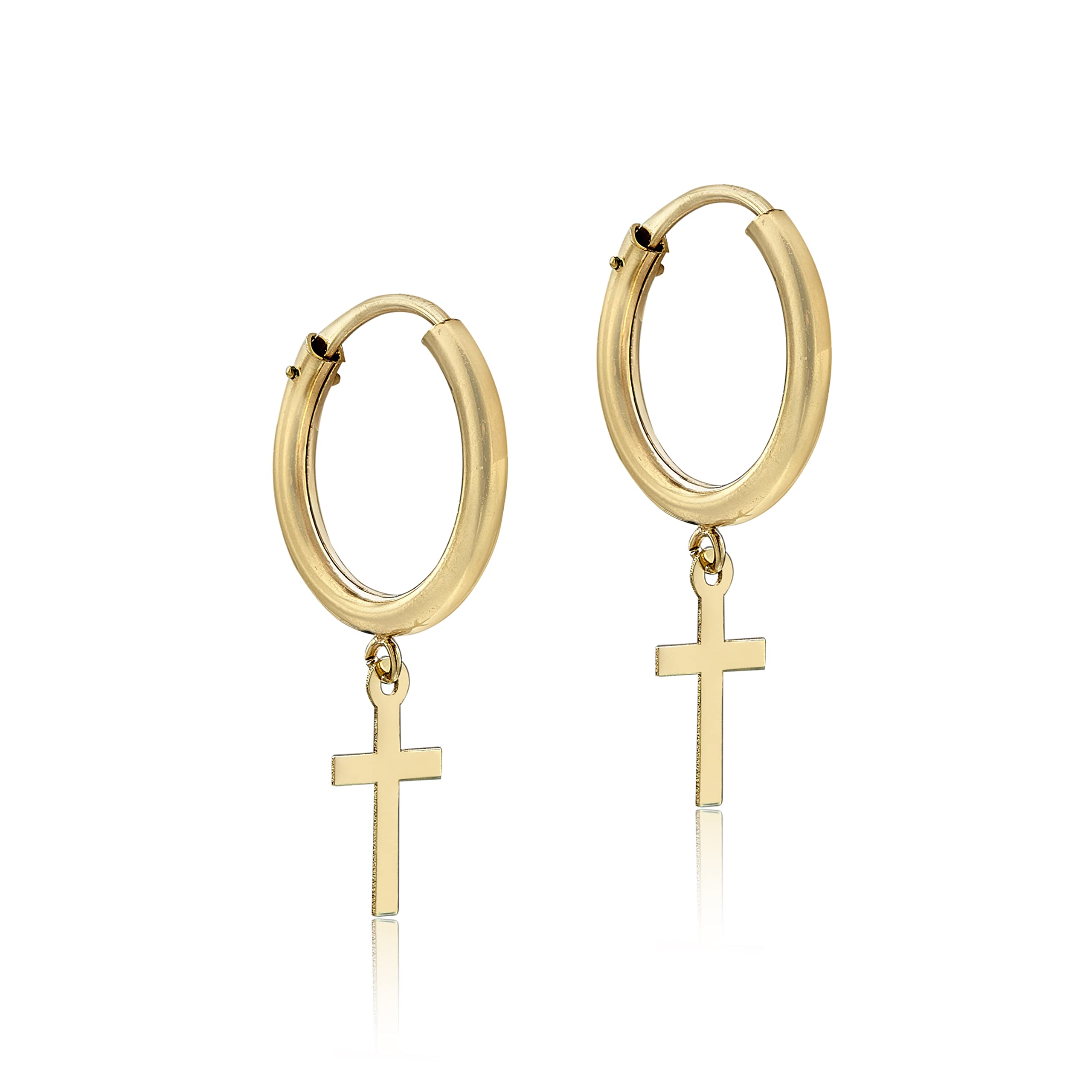 CARISSIMA Women's 9ct Yellow Gold 4.7mm x 20.5mm Cross Sleeper Hoop Earrings