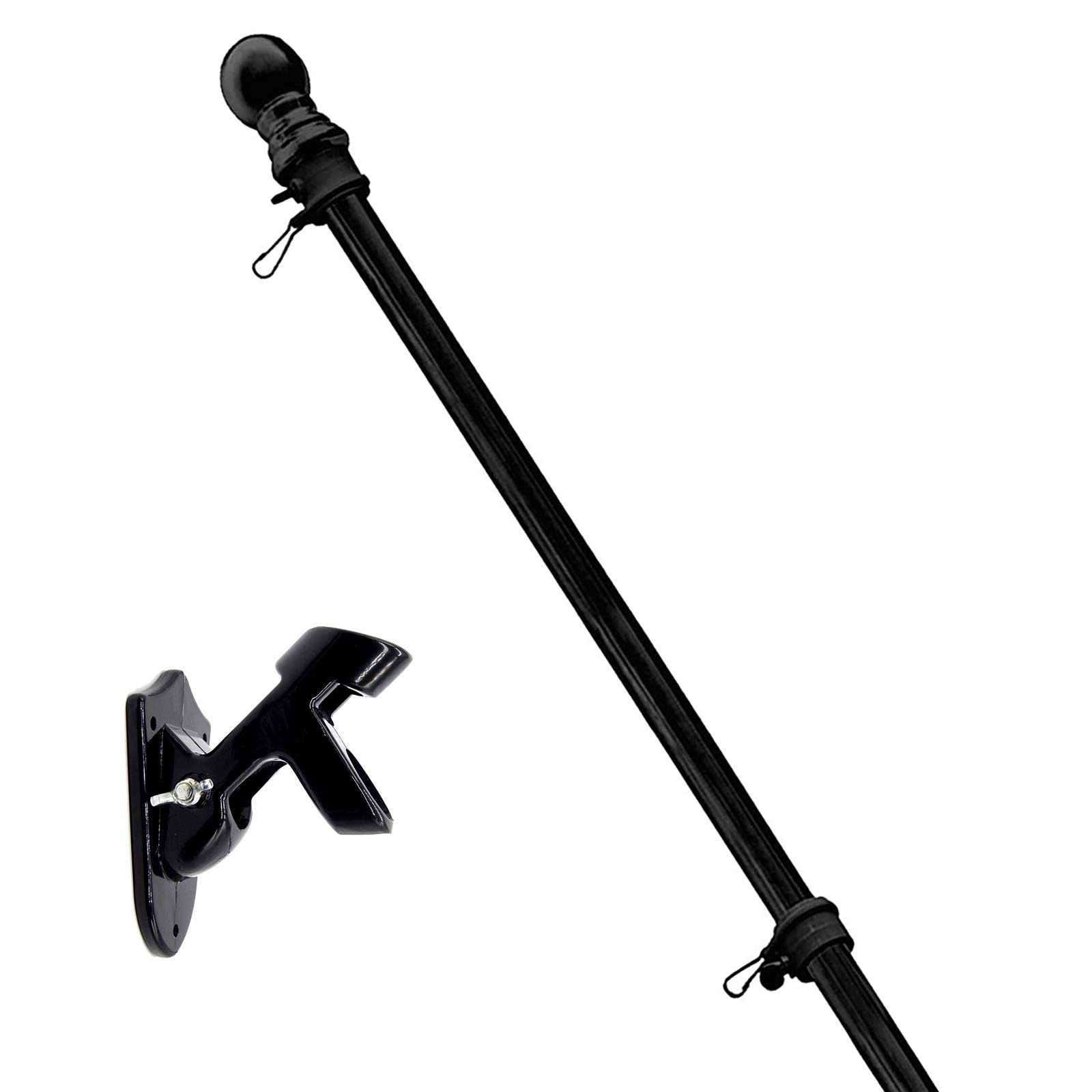 GLORYA 5ft Flag Pole with Bracket - 1" American Flag Pole Kit for Outdoor - House Tangle-Free Flag Pole with Clips - Stainless Steel Wall Mounted Flag Pole for Residential and Commercial Black
