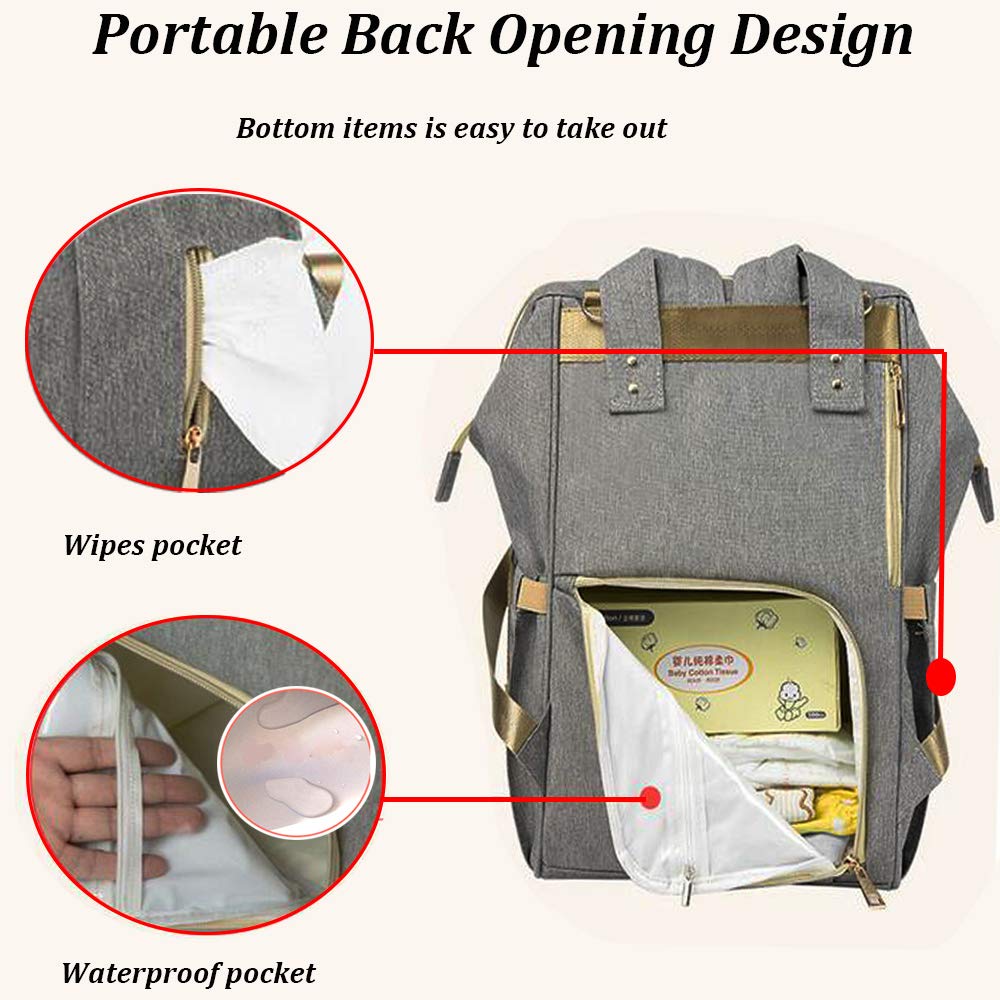 Baby Diaper Bag Backpack Waterproof with Stroller Strap Insulated Bag Mom Dad