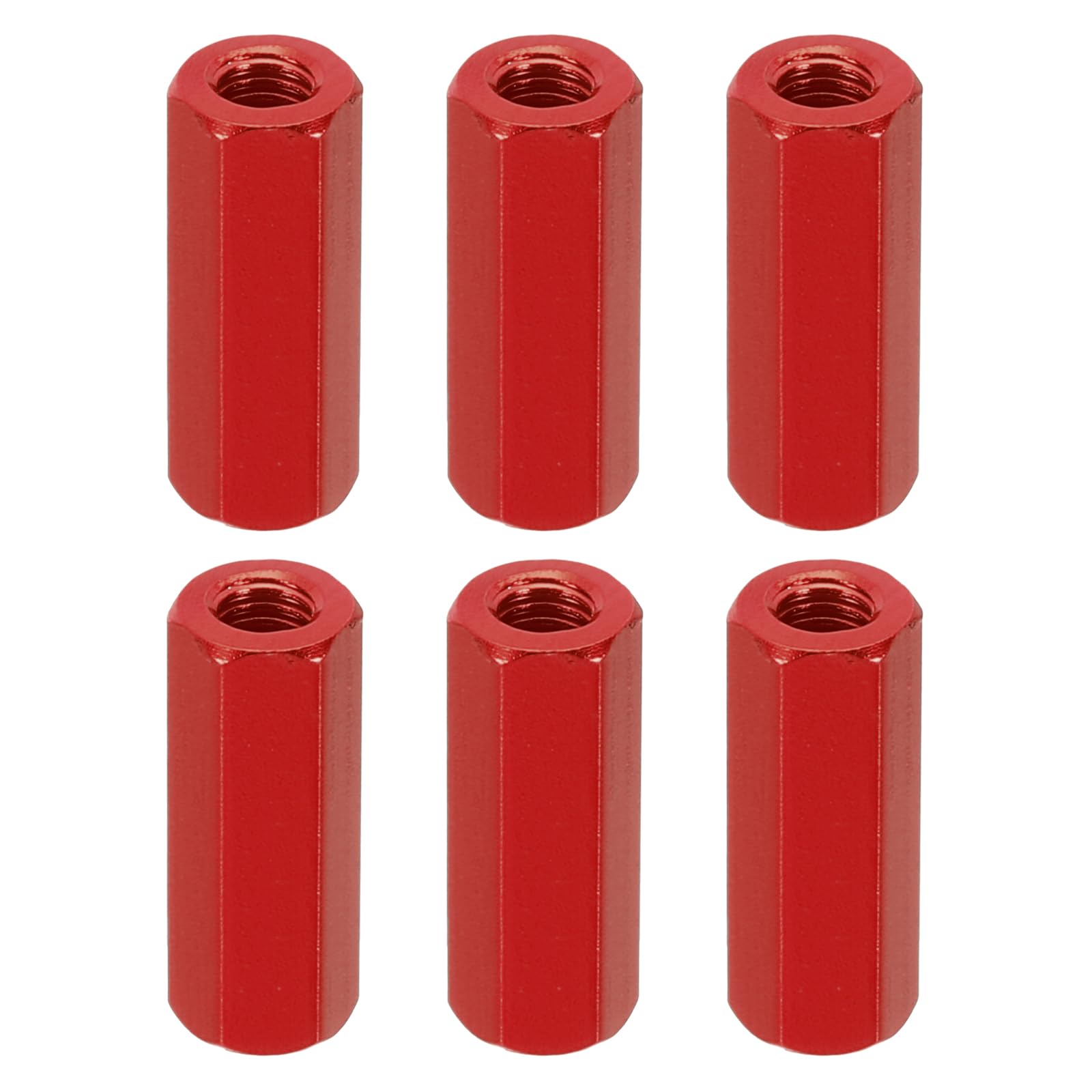 PATIKIL M3 Hex Nuts, 6pcs M3 Threaded Spacers Aluminum 15mm L Female Metal Spacer Screw Standoff for M3 Screw Bolts RC Car Drones Stacks Motherboard, Red