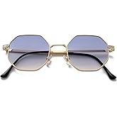 PORADAY Square Sunglasses for Women Men Retro Octagon Metal Sun Glasses Vintage Polygon Shades
