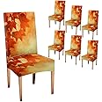 Bisead Art Dining Chair Slipcovers Removable Set of 6 Leaves Seat Slipcovers Yellow Autumn Fall Leaves Brown Decorative Chair Covers for Office