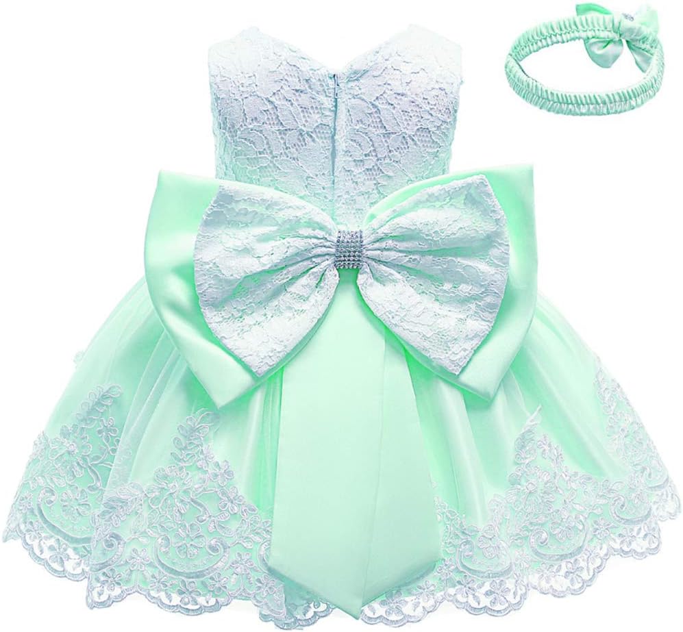 KISSOURBABYToddler Baby Girls Embroideries Baptism Dresses Christening Special Occasions Gown for Baby Girl with Headwear