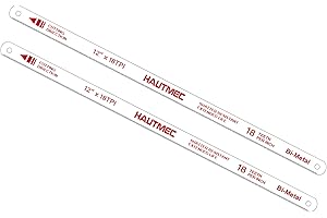HAUTMEC 12" Hacksaw Blades 18 TPI – 2 Pack Bi-Metal Replacement Blades with High-Speed Steel Teeth and Spring Steel Body, Professional Grade, Fits Most Hacksaw Frames, HT0016-2PC