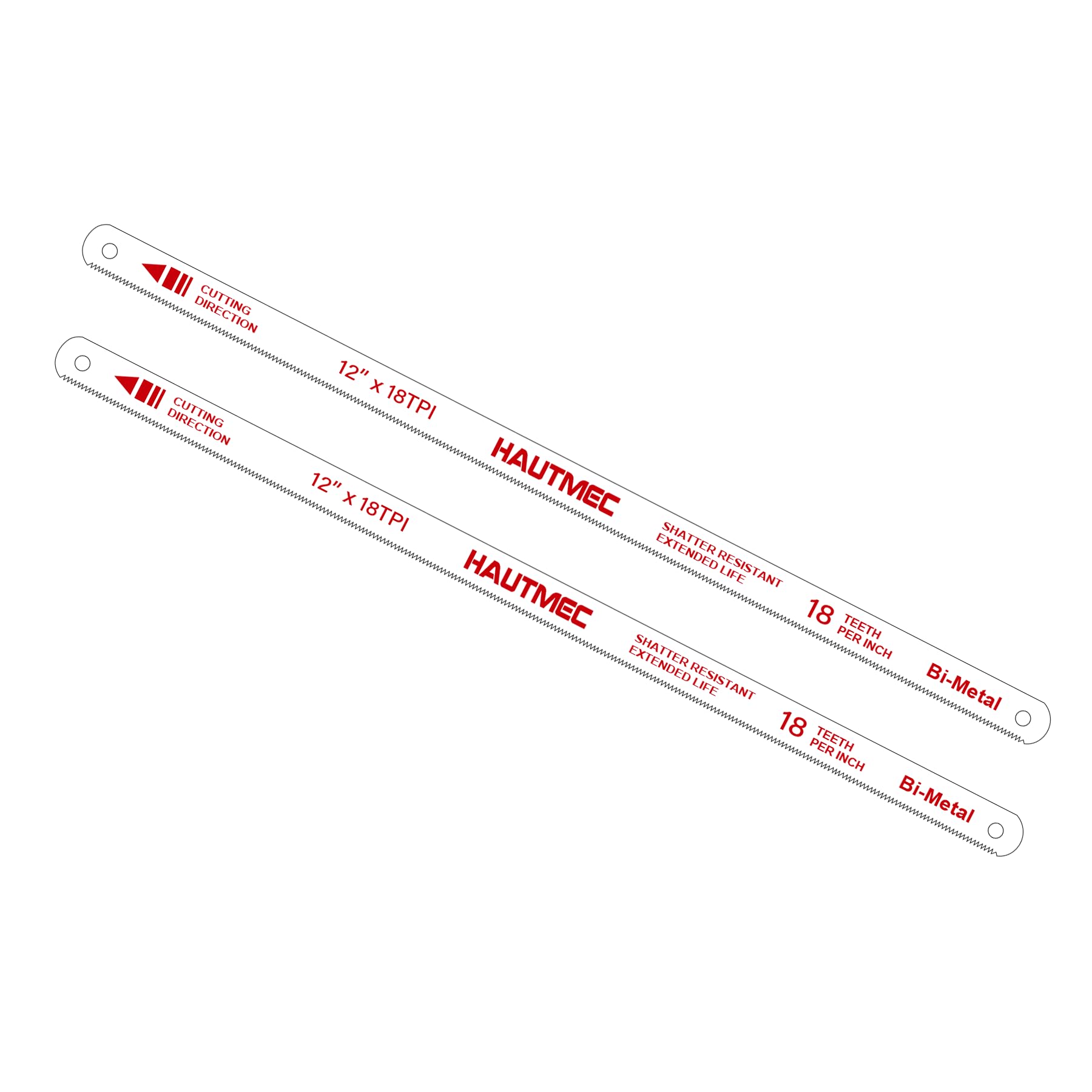 HAUTMEC 300mm Hacksaw Blades 18 TPI – 2 Pack 12" Bi-Metal Replacement Blades with High-Speed Steel Teeth and Spring Steel Body, Professional Grade, Fits Most Hacksaw Frames - HT0016