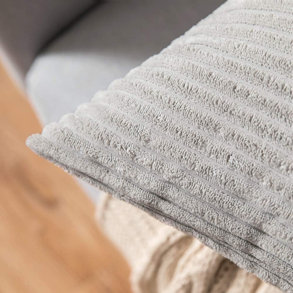 MIULEE Set of 2 Striped Corduroy Square Throw Pillow Case Soft Cushion Covers Sham Home for Sofa Couch/Bedroom Decorative Fluffy Large Pillowcases 18x18 Inch 45x45cm Light Grey - Image 4