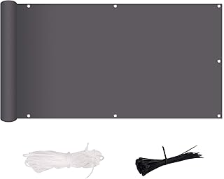 MENGH Balkon Windschutz 100x900cm, Balkonumspannungen Witterungsbeständig und Wasserabweisend, mit Ösen und Kordel für Gartenzaun Balkonzaun grau