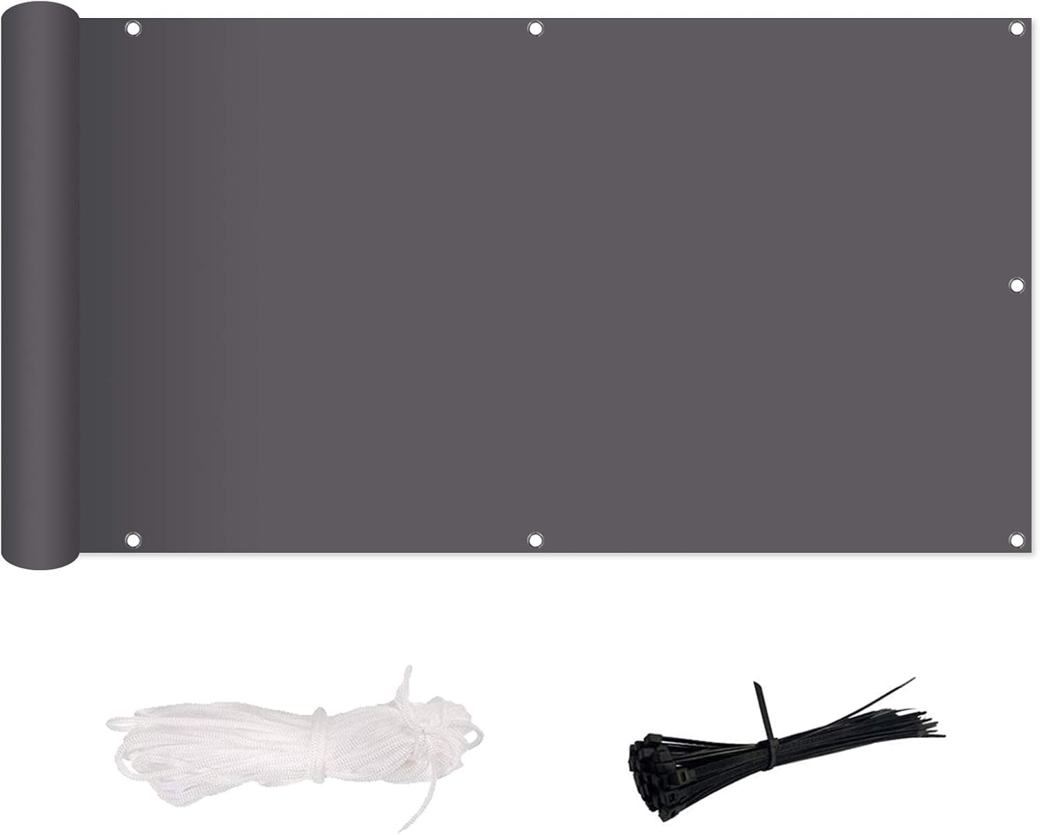 MENGH Balkon Windschutz 100x900cm, Balkonumspannungen Witterungsbeständig und Wasserabweisend, mit Ösen und Kordel für Gartenzaun Balkonzaun grau