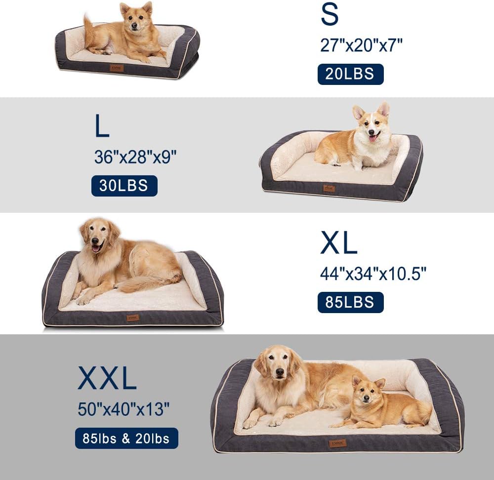 EMME Dog Bed for Small, Medium and Large Dogs Orthopedic Dog Beds with Plush Foam Mattress Joint Relief Washable & Removable Cover Deluxe Dog Couch Sofa Style Pet Bed (Grey, XX-Large) : Pet Supplies