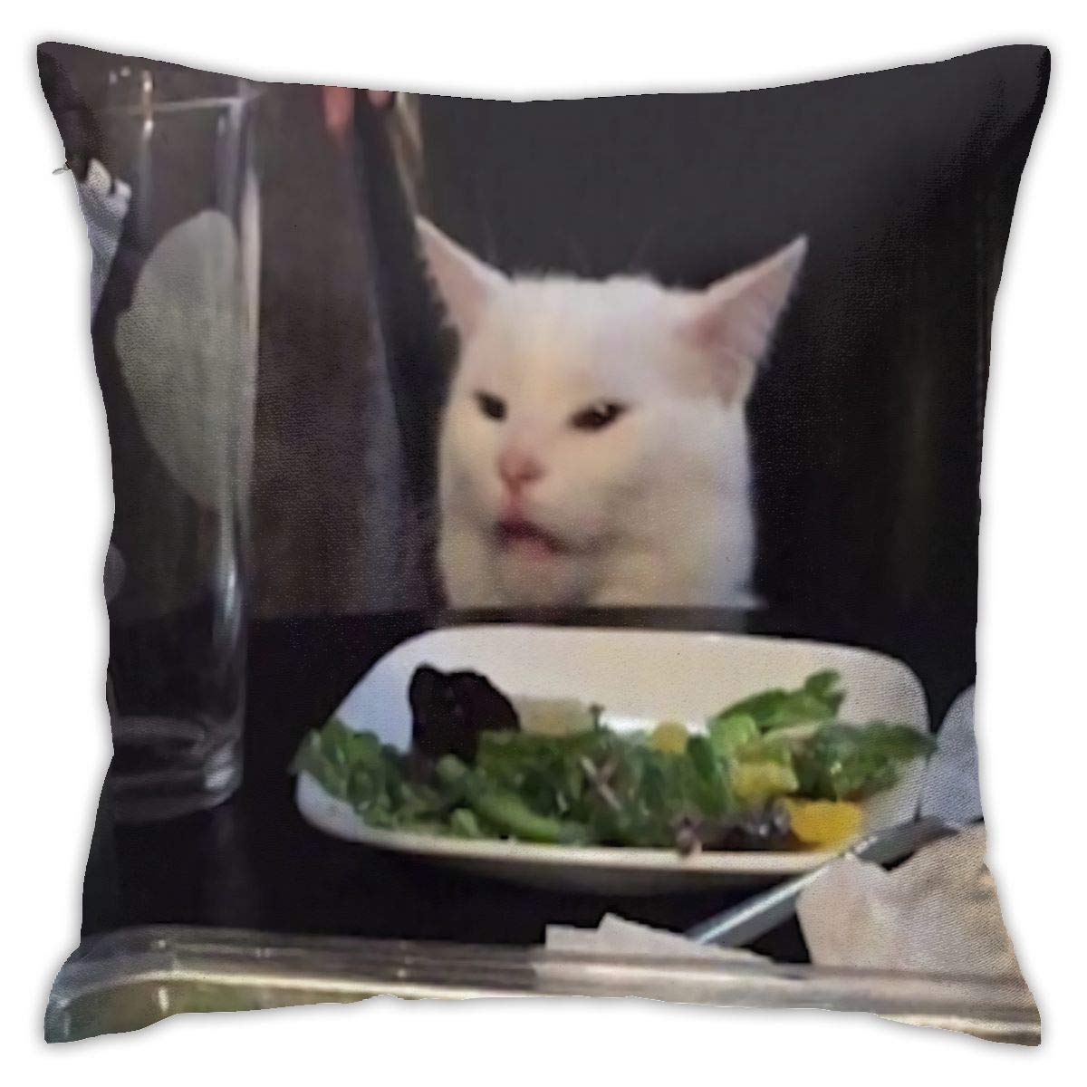 Worrwuy BROOKE PATEL Woman Yelling at Cat Meme Pillow Case Throw Pillow Cover Funny Cushion Cover Square Pillowcase Decoration for Sofa Bed Chair Car 18 X 18 Inch