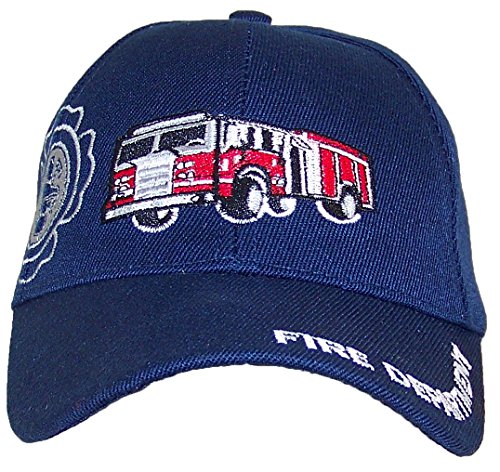 Kid/Child Embroidered Fire Truck Adjustable Hook and Loop Hat (One Size) - Navy