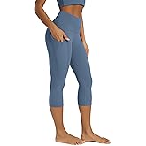 ODODOS Women's High Waisted Yoga Capris with Pockets, Tummy Control Non See Through Workout Athletic Running Capri Leggings