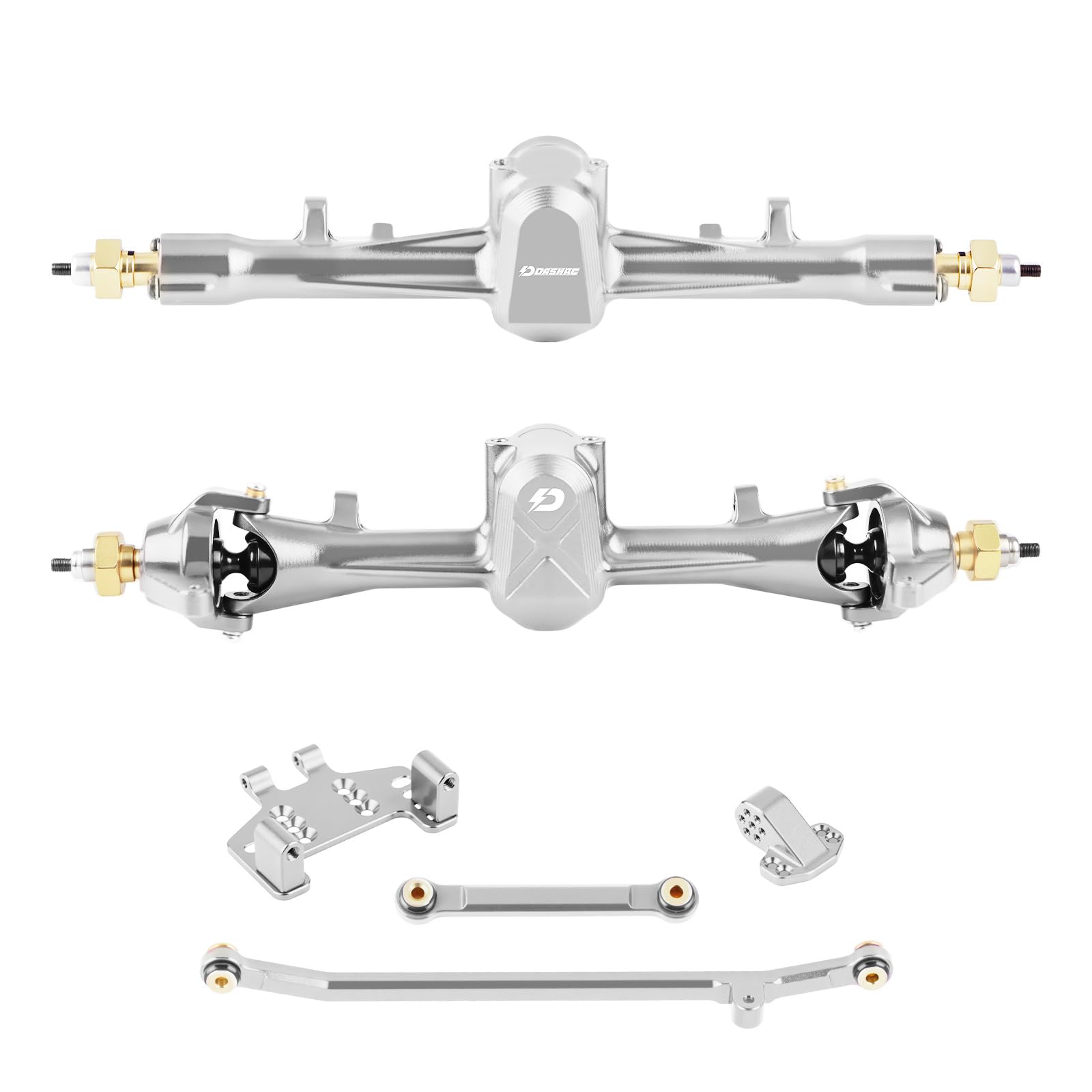Photo 1 of DashRC Front Rear Axle for SXC24, 52° Steering Angle, 5mm Widened Metal Axle Upgrades for 1/24 RC Crawler SCX24 Bronco Deadbolt Gladiator JLU CRC C10 Models (Silver)