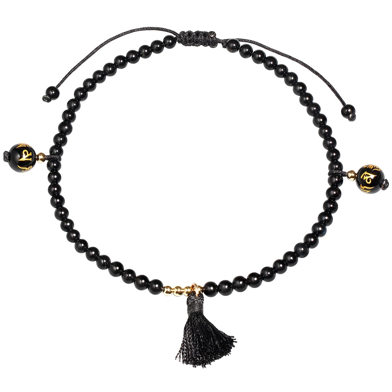Wizock Feng Shui Black Agate Ankle Bracelets for Women Energy Beach Foot Jewelry Good Luck Prosperity Spiritual Crystals and Gemstones Adjustable (8.5-10 in)