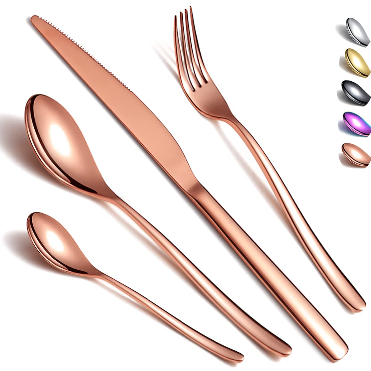 Cutlery Set 24 Pieces, Kyraton Stainless Steel Rose Gold Flatware Set, Titanium Plating Rose Gold Silverware Set Strong Anti Rust, Dishwasher Safe, Tableware Set Serving 6 People.
