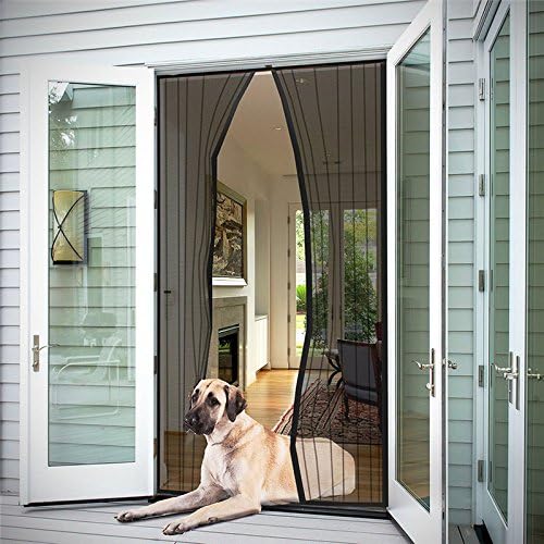 Magnetic Screen Door - Hands Free Mesh Curtain with Full Frame Hook and Loop fasteners and Push Pins - Fly Mosquito Insects Bug Proof for Sliding Glass Doors French Doors Patio Doors (34"x82")