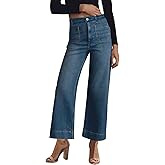 KUNMI Women's Wide Leg High Waisted Stretchy Straight Leg Jeans Baggy Loose Trendy Ankle Denim Pants