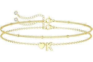 DEARMAY Dainty Initial Heart 14K Gold Plated Bracelets for Women Trendy, Letter Charm Bracelet Jewelry Cute Simple Fashion Chain Gift