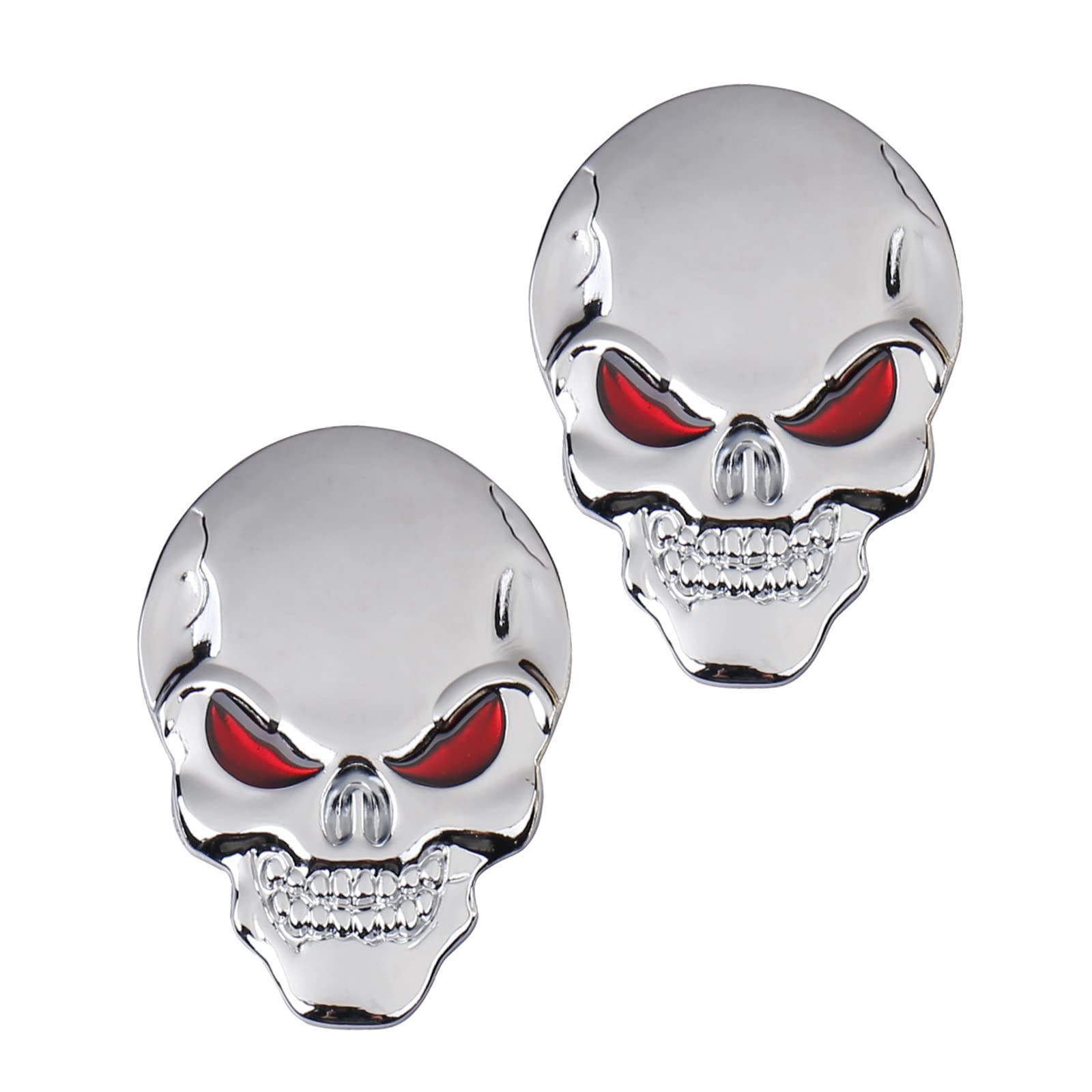 Metal Skull Car Sticker, 2 Pcs of 3D Skull Zinc Alloy Metal Car Sticker Skull Emblem Badge Car Styling Stickers Accessories for Car Motorcycle (Silver)