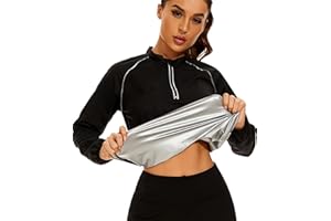 NINGMI Sauna Jackets for Women Long Sleeves Sweat Suit Weight Loss Shirt Zipper Workout Gym Exercise Body Shaper