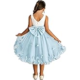Snvdzo Flower Tulle Girl Dresses Scoop Neck Junior Bridesmaid Dress Silk Satin Top for Girls Birthday Party