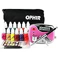 OPHIR Nail Airbrush Machine with 12x Nail Paint Ink Set, 0.3mm Airbrush Kit with Airbrush Nail Stencil & Bag & Cleaning Brush Set (Pink)