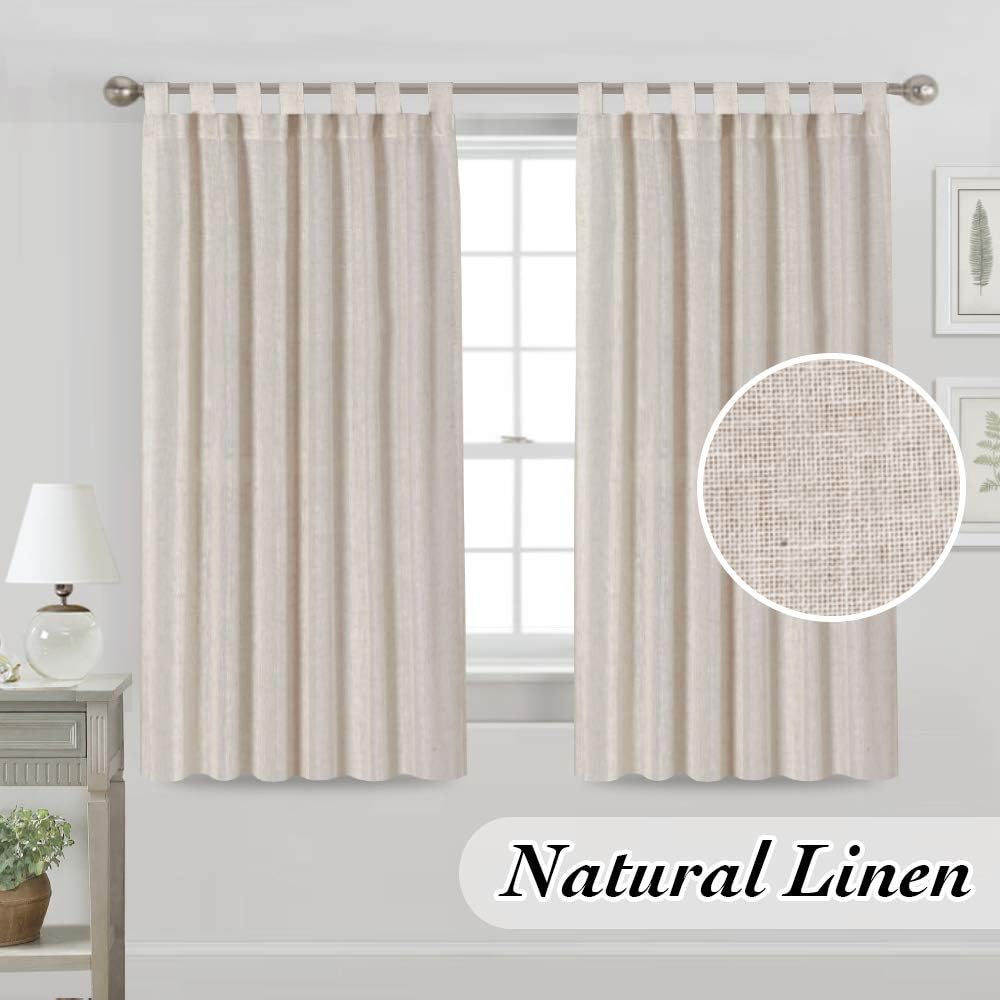 Light Reducing Natural Linen Curtains for Living Room/Bedroom Privacy Assured Semi Sheer Textured Flax Curtain Draperies Light Filtering Soft and Durable, Tab Top 2 Panels (52" W x 63" L, Angora)