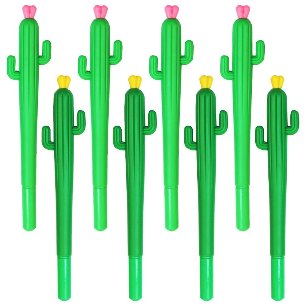 JKJF 8 PCS Cactus Shaped Rollerball Pens - 0.5mm Black Ink, Green Color - Cute Cacti Writing Pens for School, Office, Gifting
