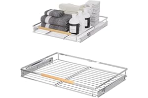 MIYUPTC Expandable Sliding Basket, Pull-Out Cabinet Organizer, Heavy Duty Slide Out Pantry Shelves Sliding Drawer Storage for